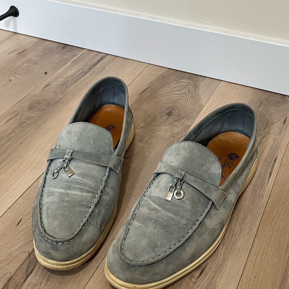 Loro Piana Grey Suede Summer Charms Walk Loafers